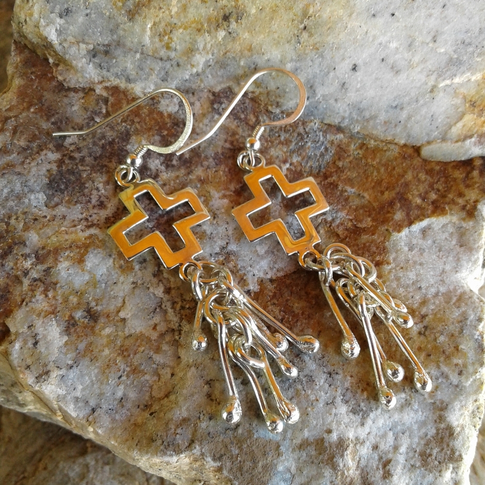 Sterling Silver Cross EARRINGS with dangles - Picture 3 of 6